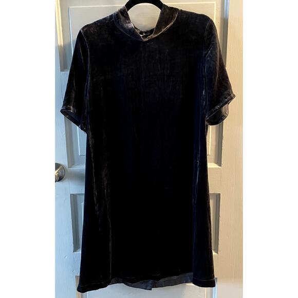 Eileen Fisher Silk Blend Velvet Holiday Party Dress mock neck tie bow Small - Picture 4 of 7